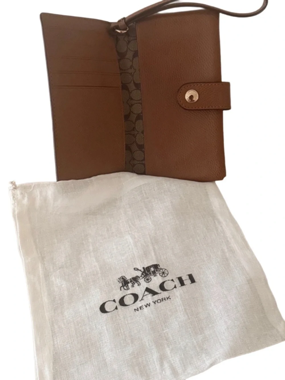 COACH Saddle Crossgrain Leather Phone Clutch Wristlet F53977 - Picture 6 of 6